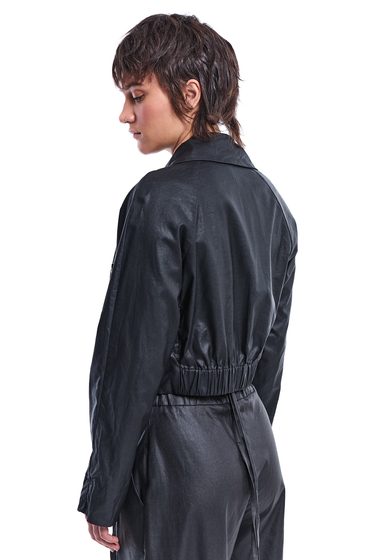 WAXED ASYMMETRIC LINEN-BAMBOO JACKET