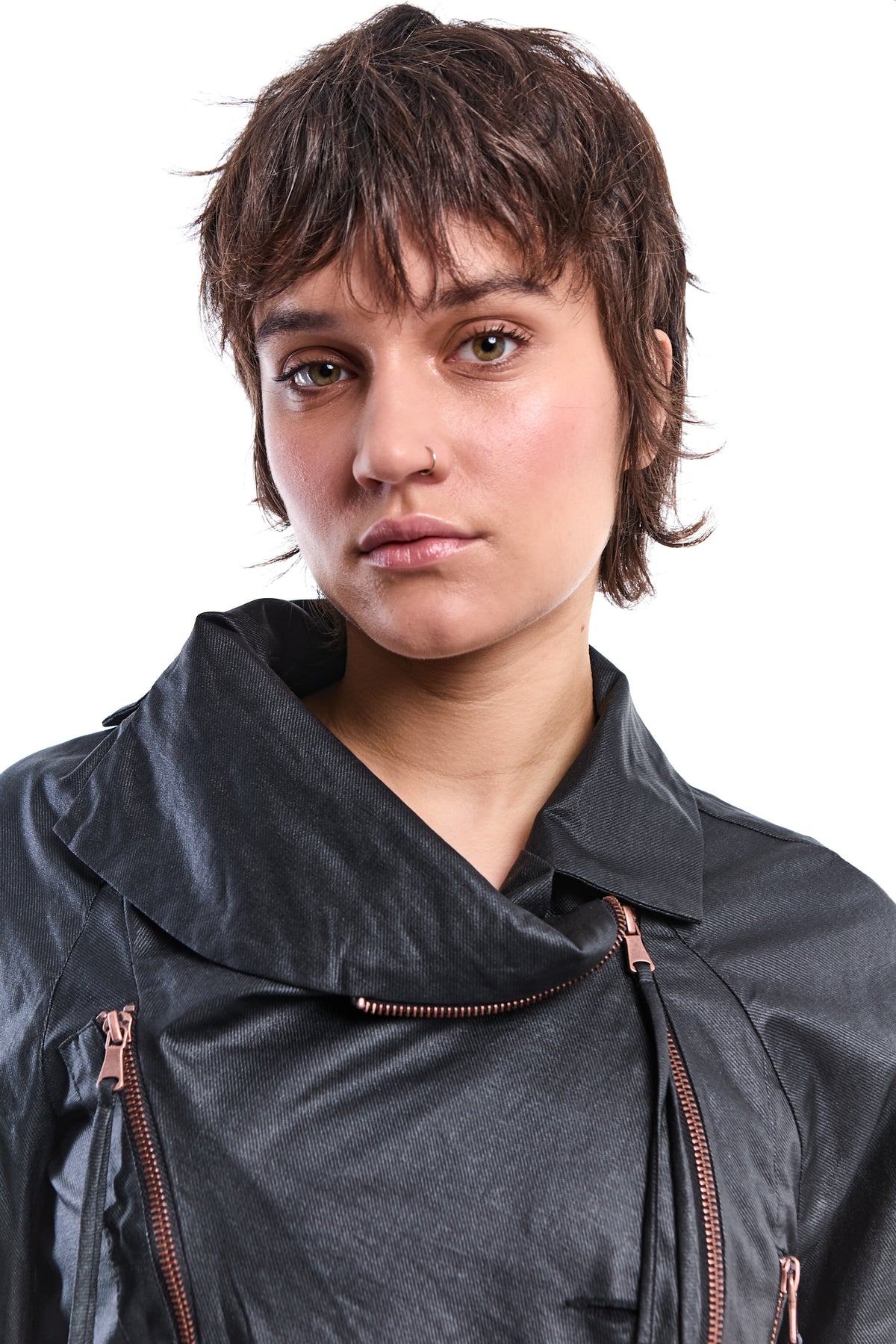 WAXED ASYMMETRIC LINEN-BAMBOO JACKET