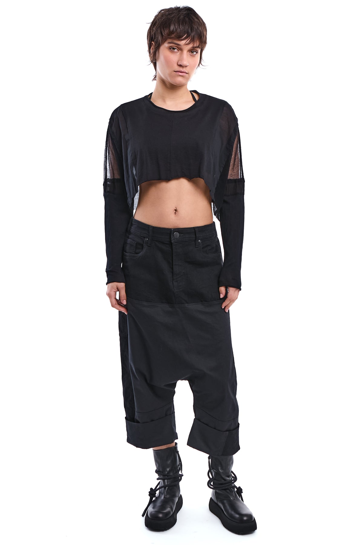 PATCHWORK CROP TUNIC WITH SHEER DETAILS