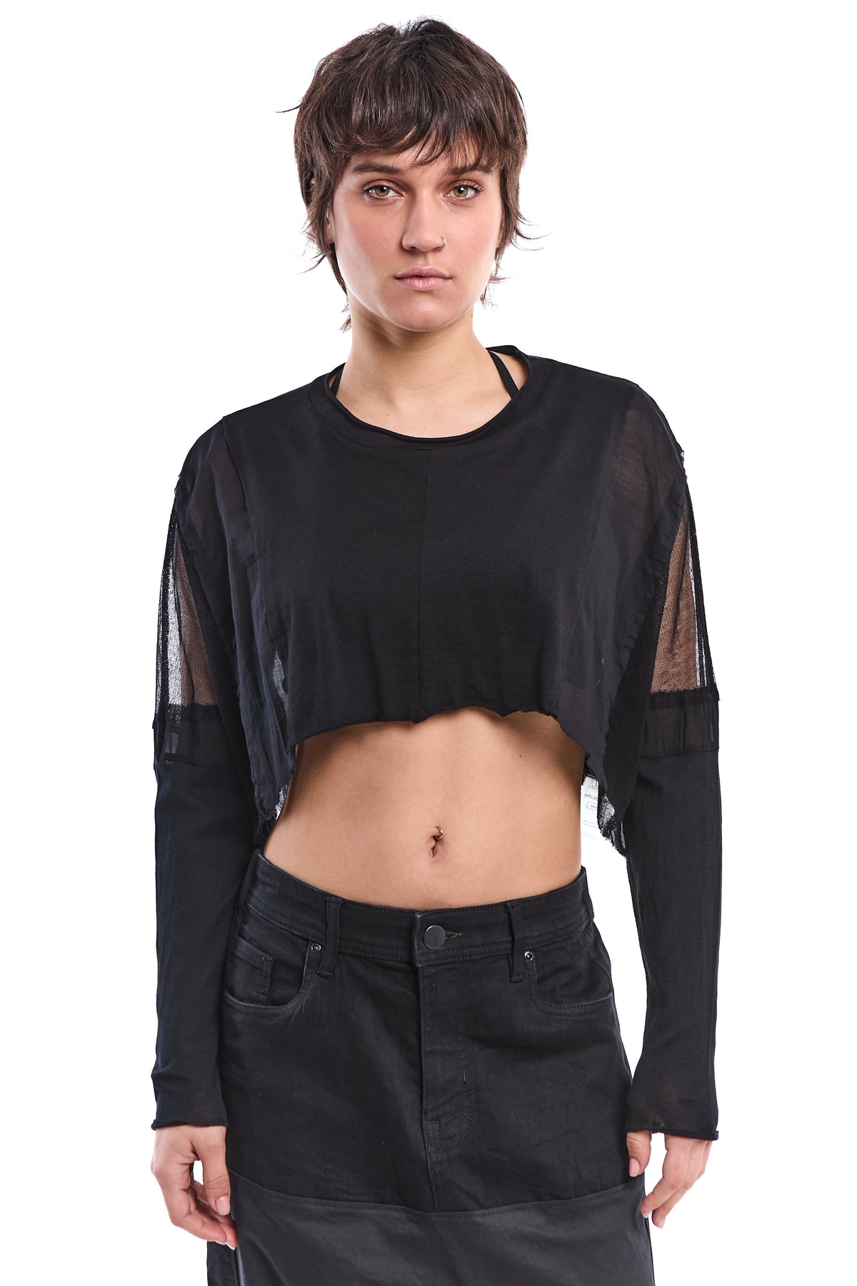 PATCHWORK CROP TUNIC WITH SHEER DETAILS