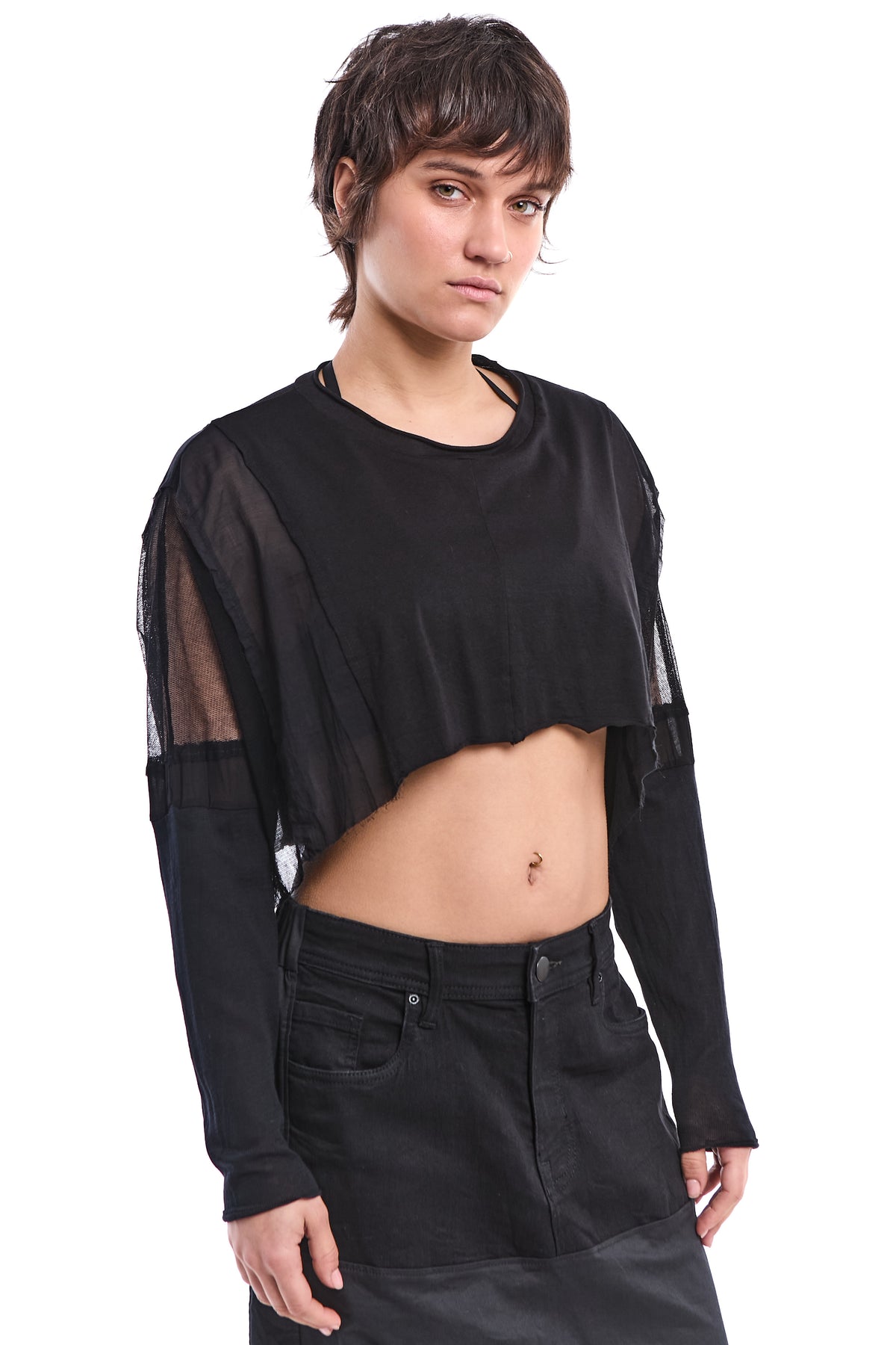 PATCHWORK CROP TUNIC WITH SHEER DETAILS