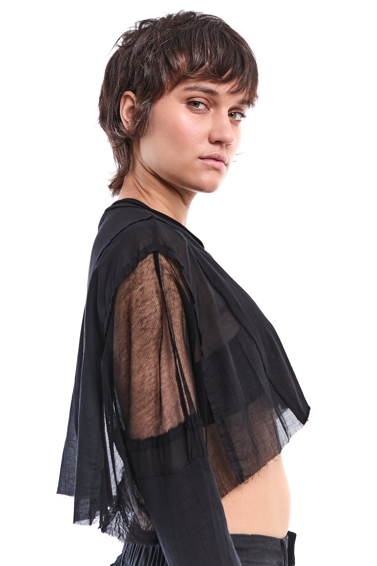 PATCHWORK CROP TUNIC WITH SHEER DETAILS