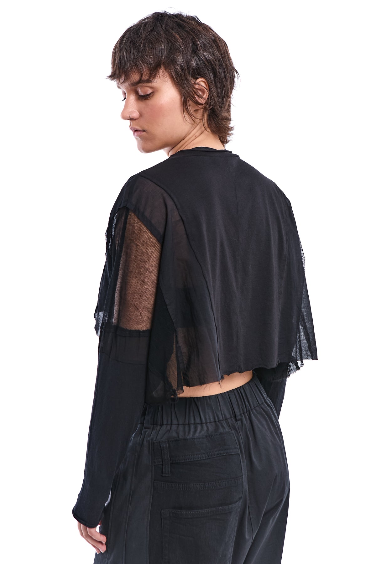 PATCHWORK CROP TUNIC WITH SHEER DETAILS