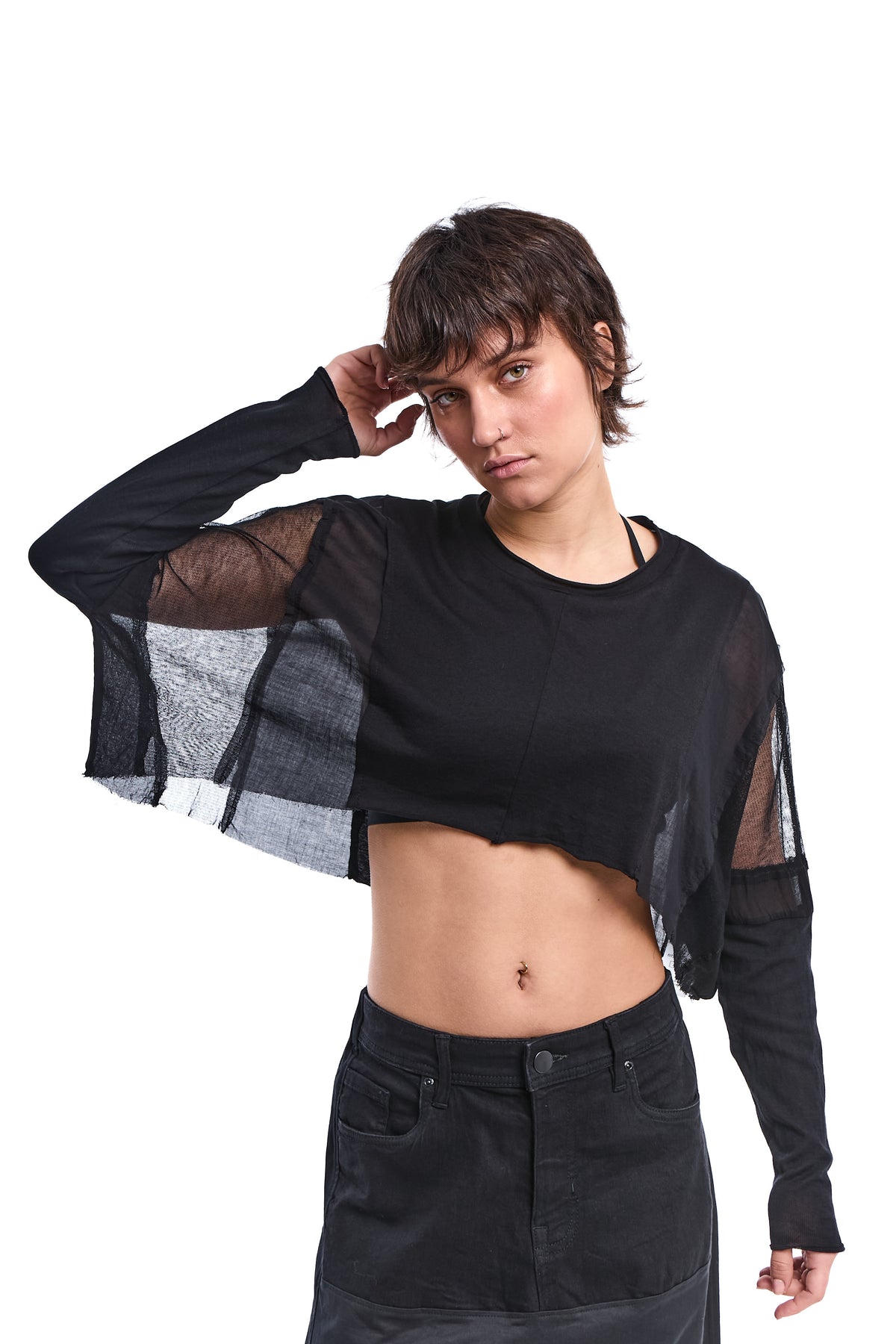 PATCHWORK CROP TUNIC WITH SHEER DETAILS