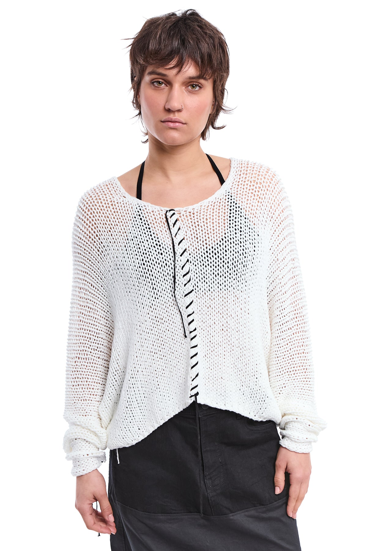 OFF WHITE HAND-STITCHED RELAXED V-NECK KNIT
