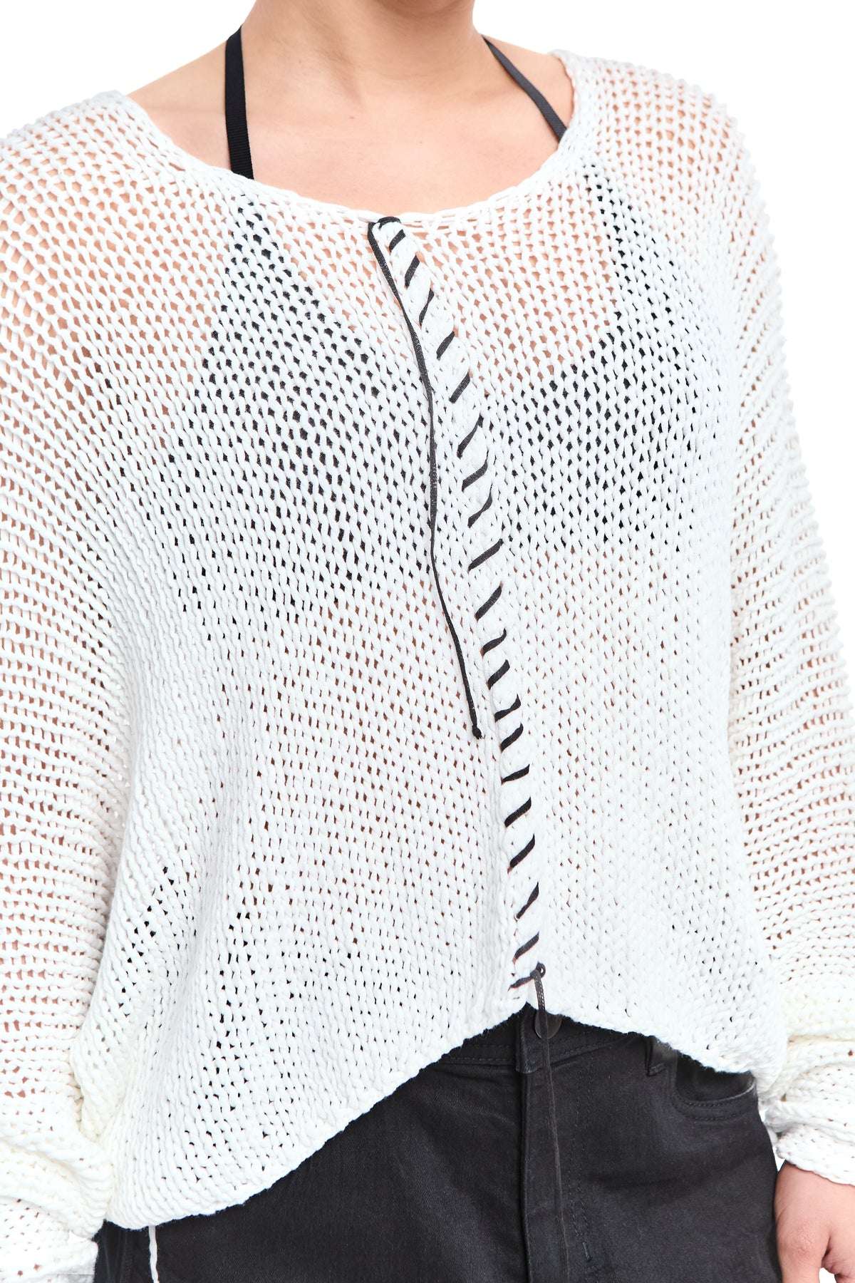 OFF WHITE HAND-STITCHED RELAXED V-NECK KNIT