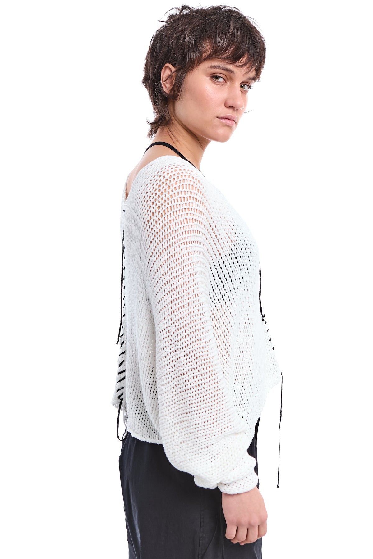 OFF WHITE HAND-STITCHED RELAXED V-NECK KNIT