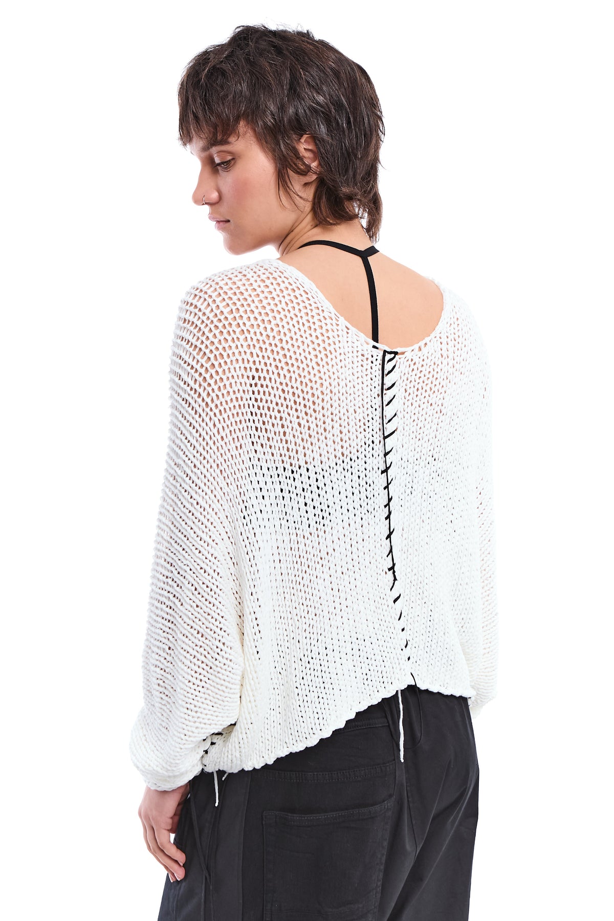 OFF WHITE HAND-STITCHED RELAXED V-NECK KNIT