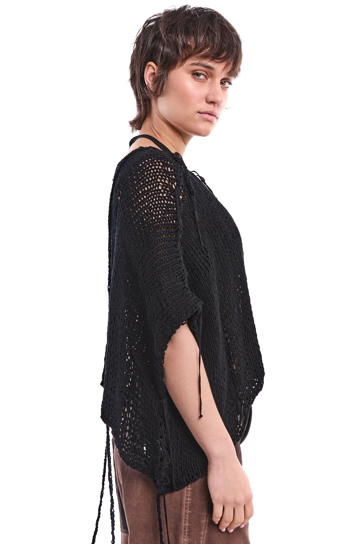 BLACK HAND-KNITTED OVER DISTRESSED SWEATER