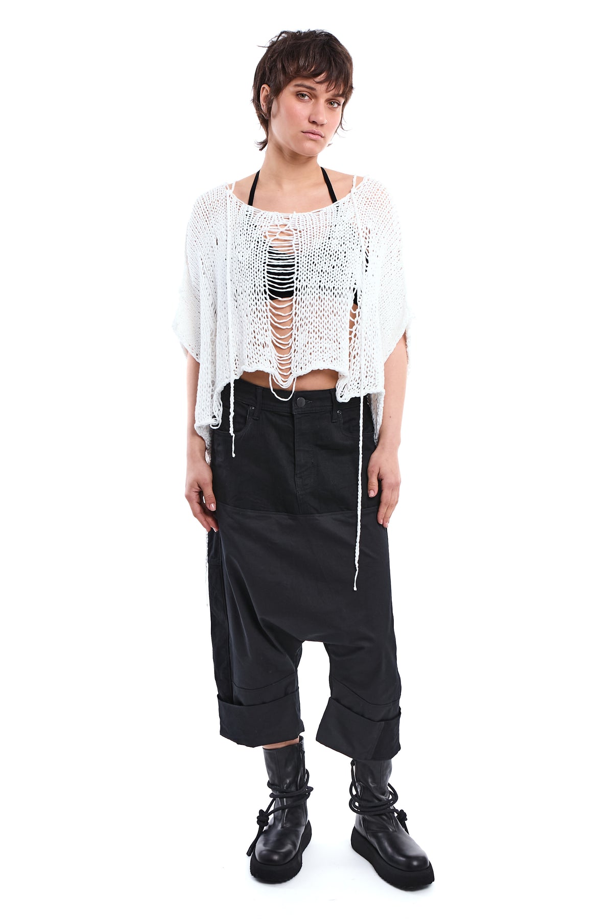 OFF WHITE HAND-KNITTED OVER DISTRESSED SWEATER