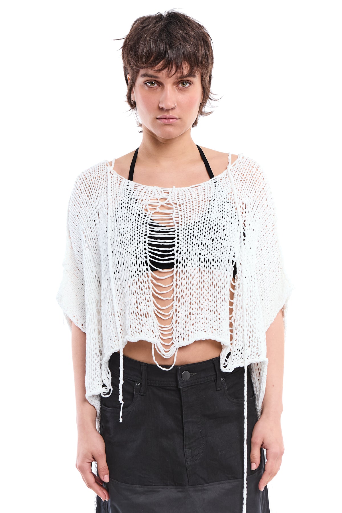 OFF WHITE HAND-KNITTED OVER DISTRESSED SWEATER