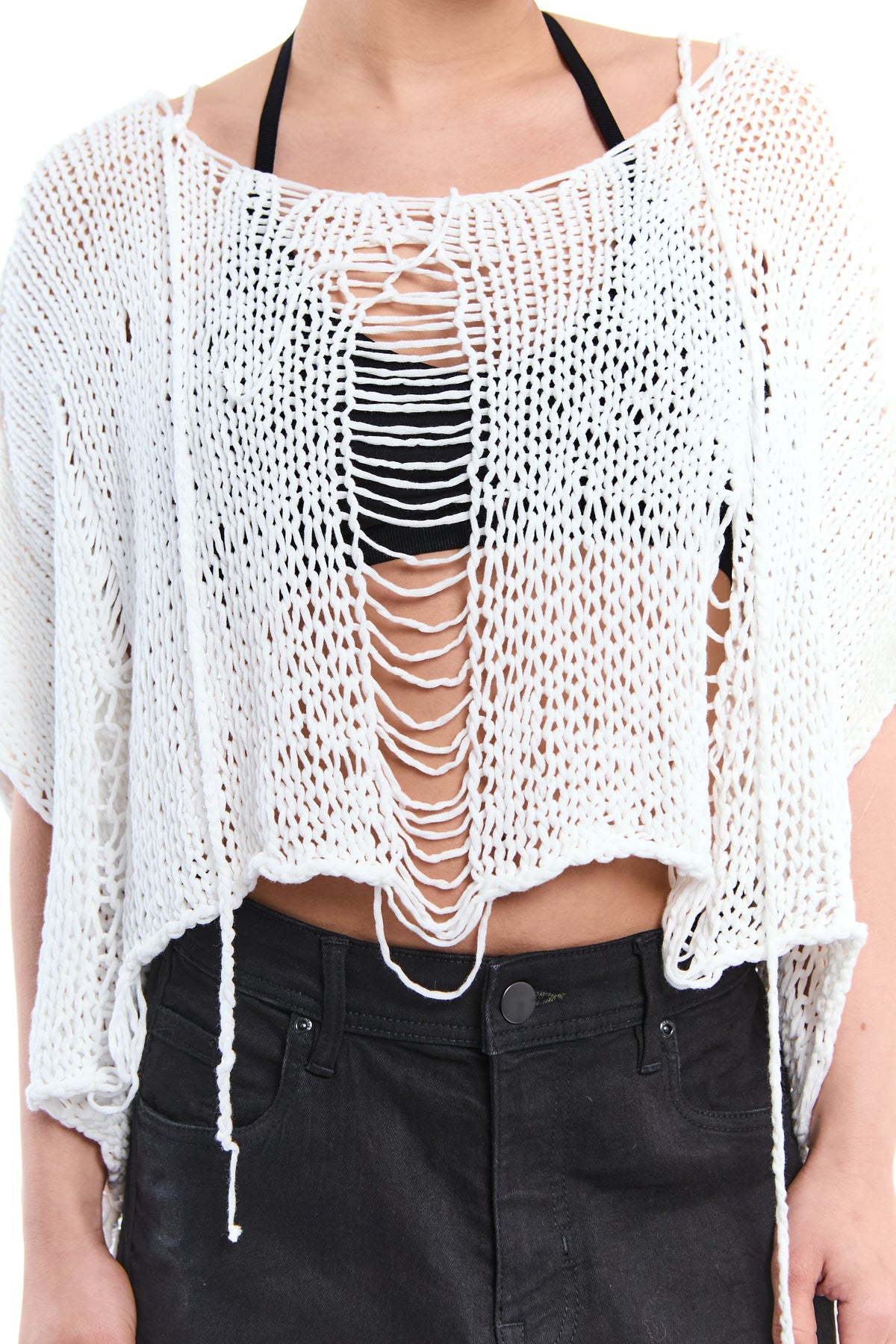 OFF WHITE HAND-KNITTED OVER DISTRESSED SWEATER