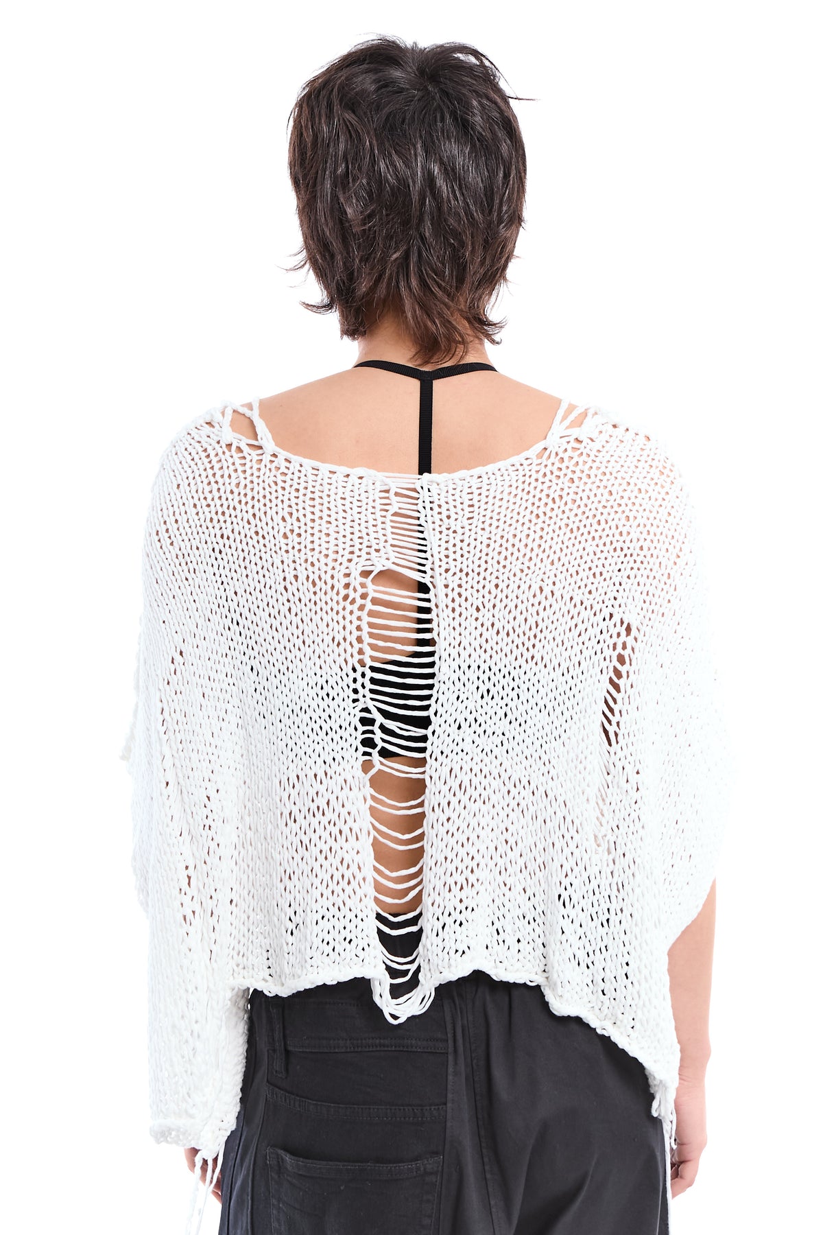 OFF WHITE HAND-KNITTED OVER DISTRESSED SWEATER