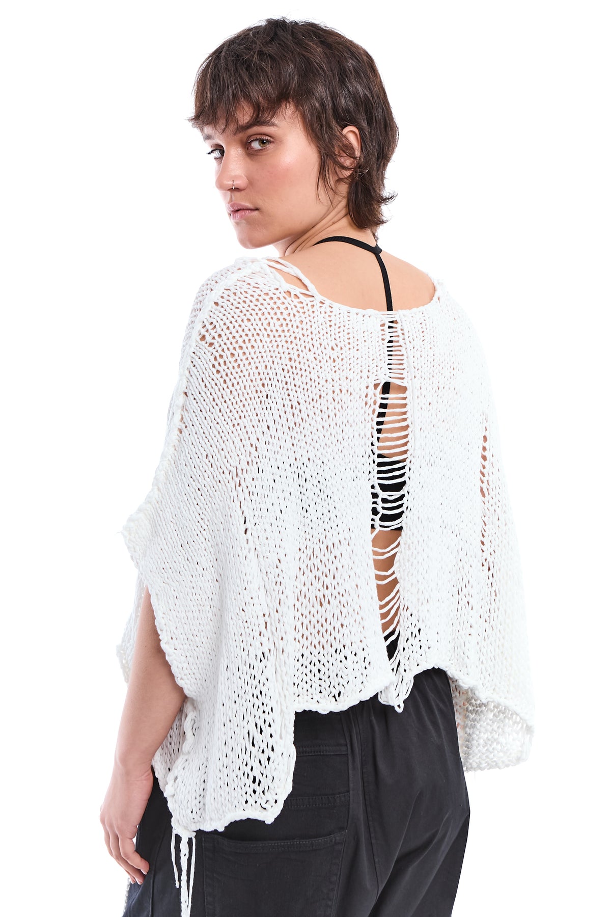 OFF WHITE HAND-KNITTED OVER DISTRESSED SWEATER