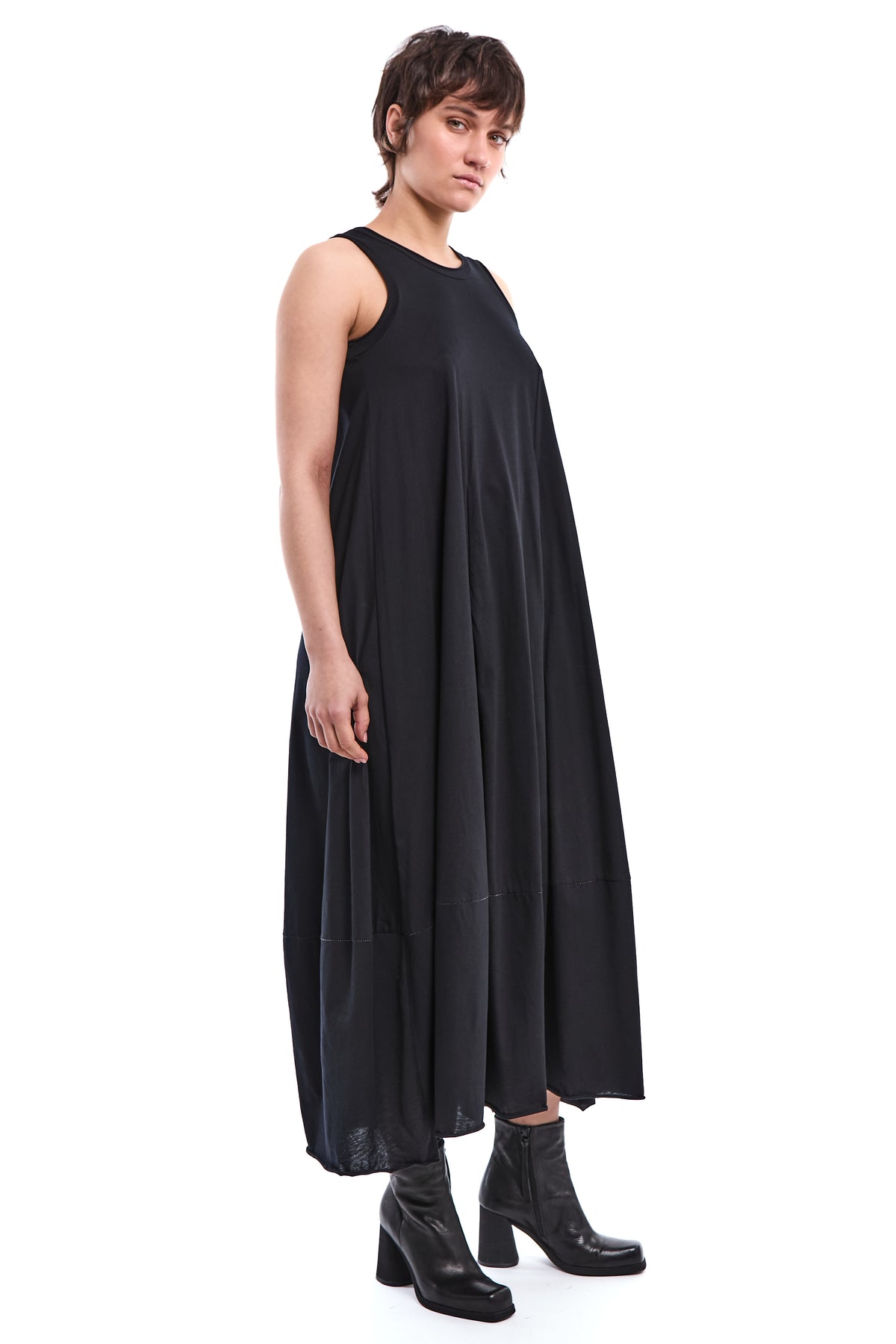 BALLOON-HEM ORGANIC COTTON MAXI DRESS
