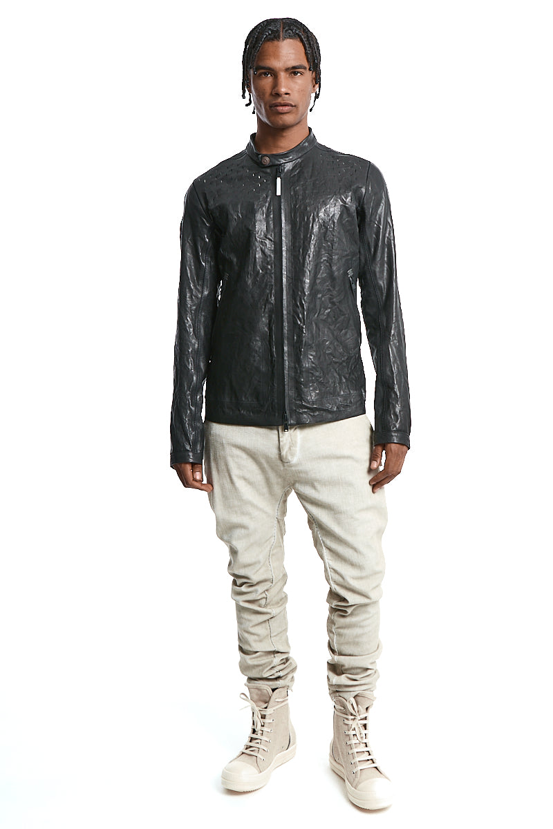 BLACK PERFORATED LEATHER JACKET