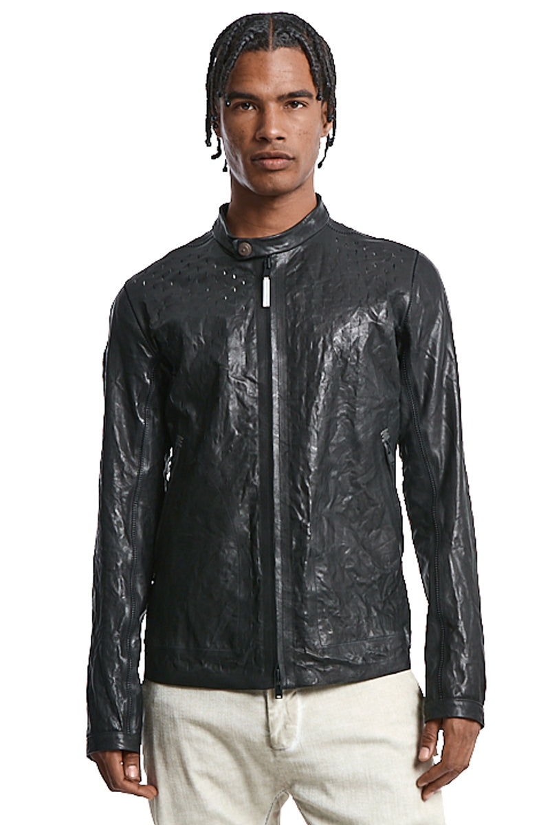 BLACK PERFORATED LEATHER JACKET