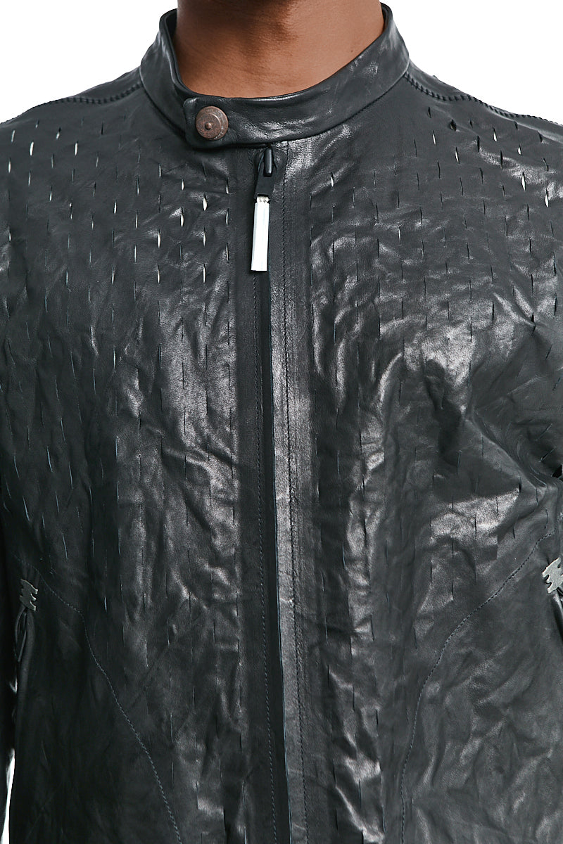 BLACK PERFORATED LEATHER JACKET