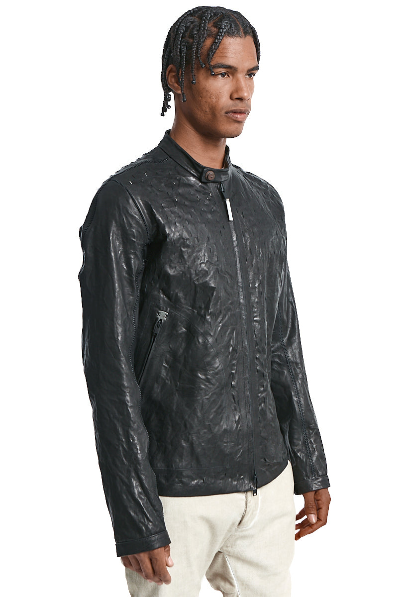 BLACK PERFORATED LEATHER JACKET