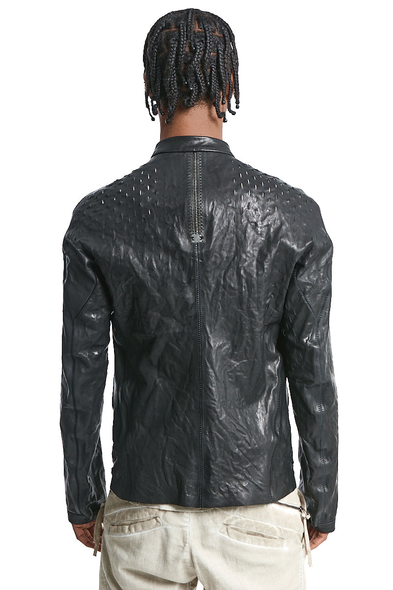 BLACK PERFORATED LEATHER JACKET