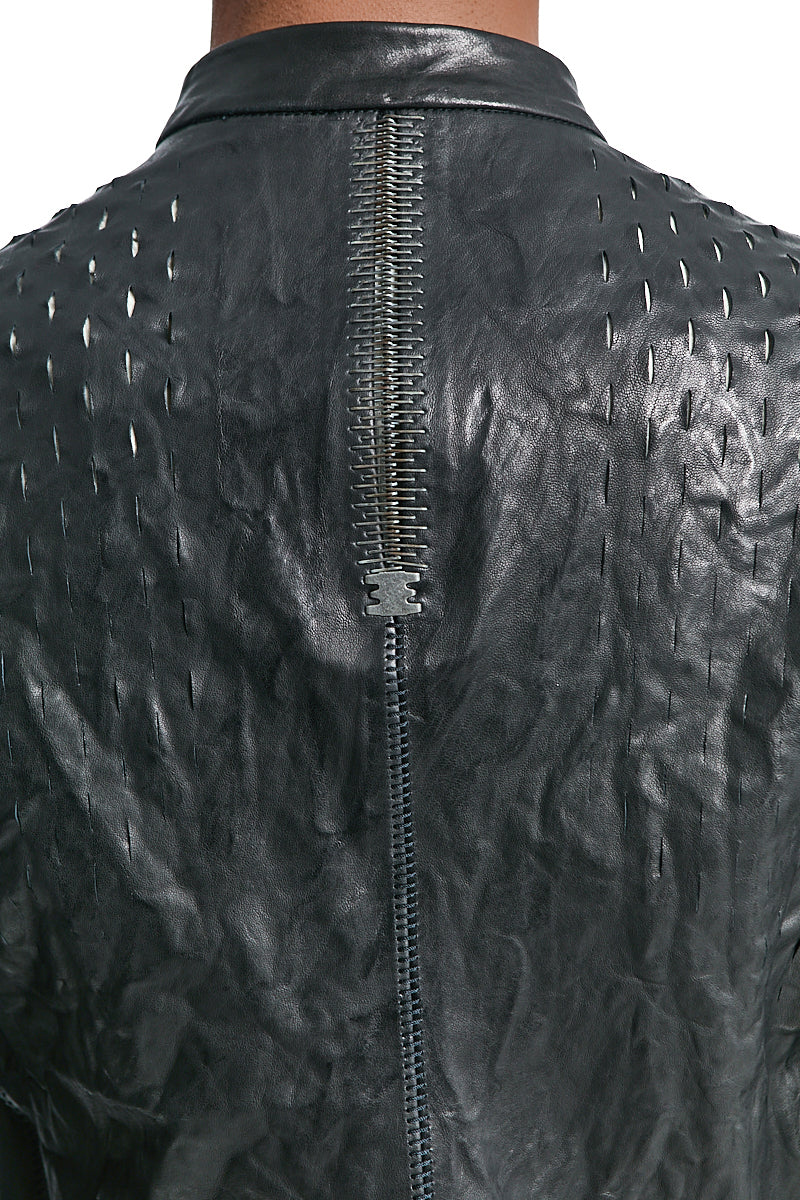 BLACK PERFORATED LEATHER JACKET