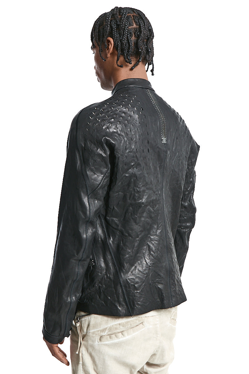 BLACK PERFORATED LEATHER JACKET