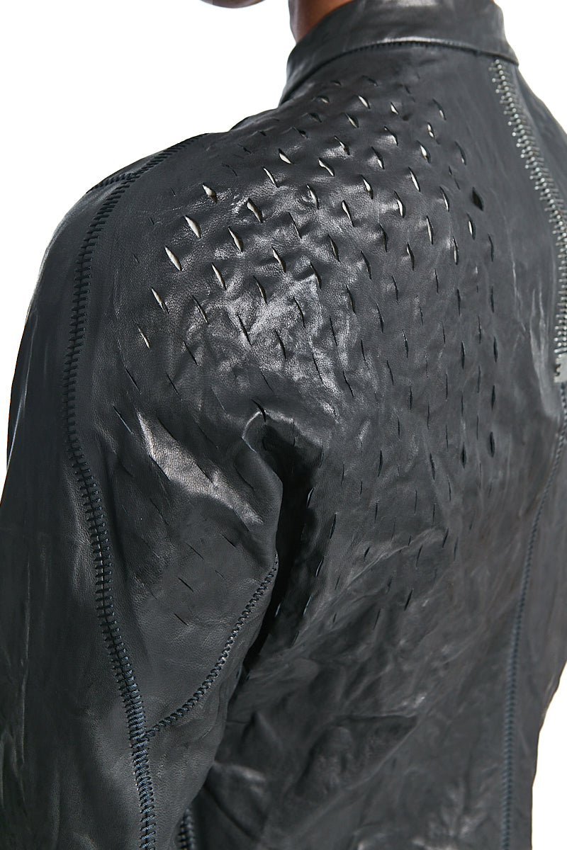 BLACK PERFORATED LEATHER JACKET