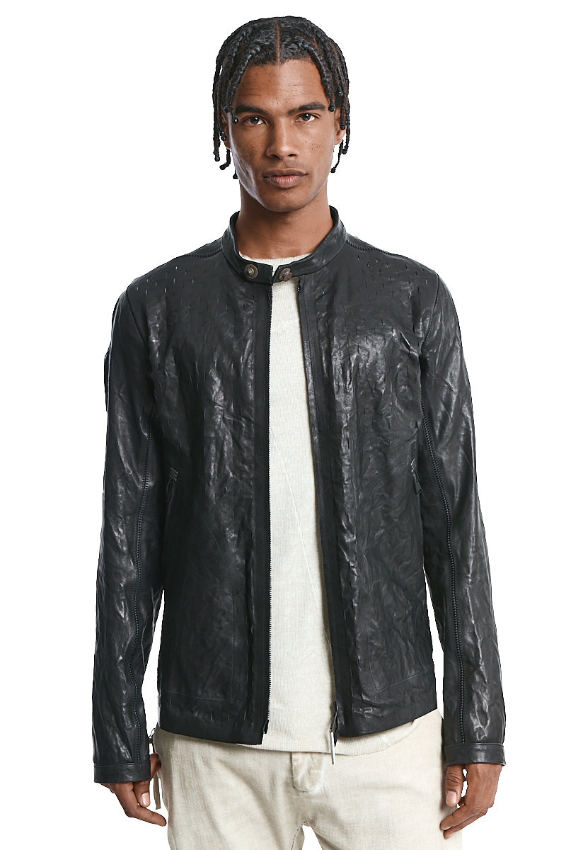 BLACK PERFORATED LEATHER JACKET