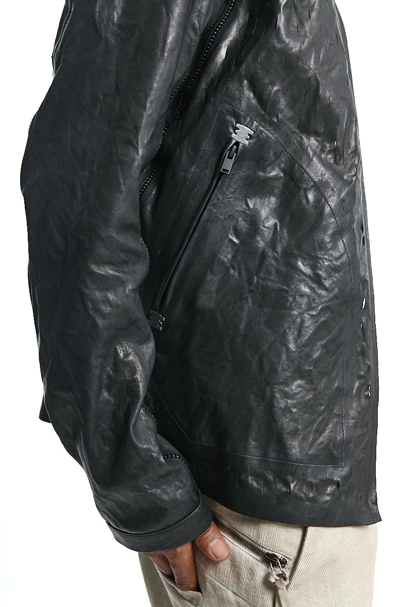 BLACK PERFORATED LEATHER JACKET