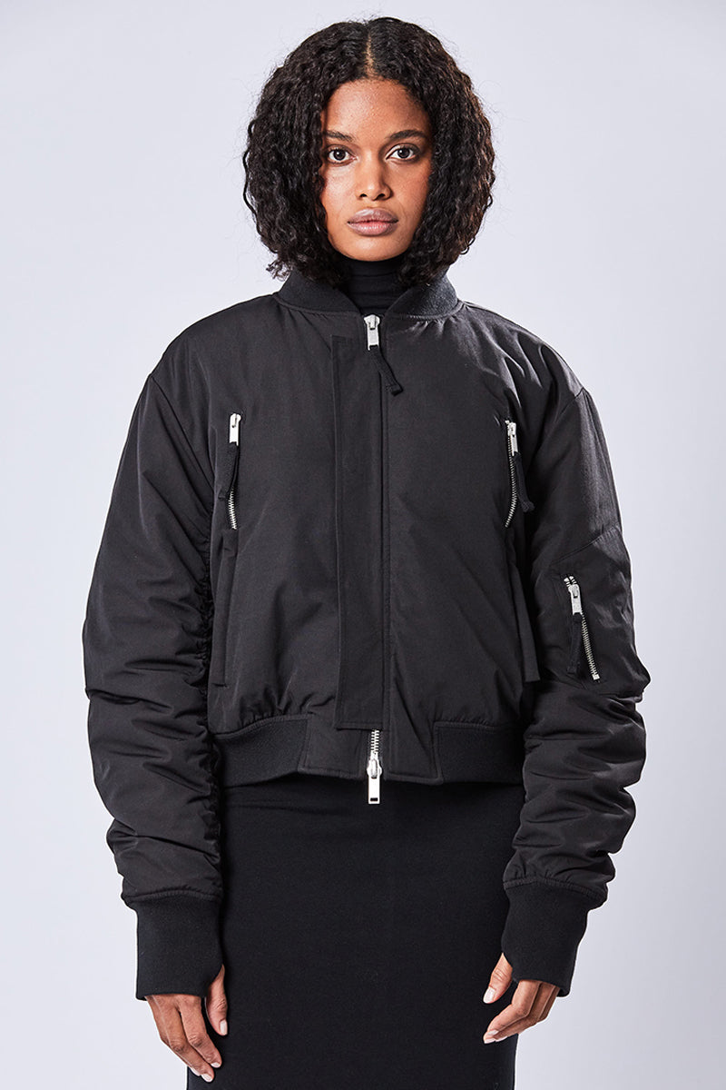 BLACK PADDED BOMBER JACKET