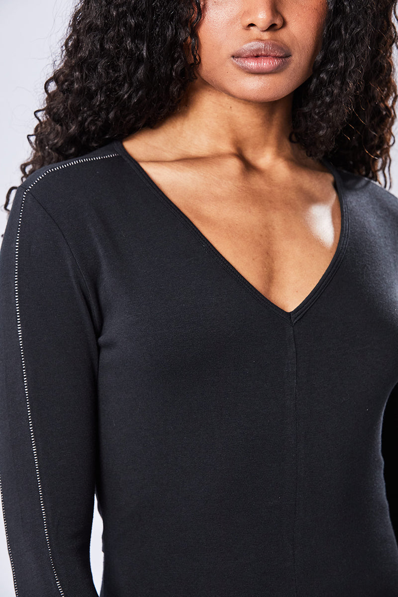 BLACK V NECK SOFT JUMPSUIT