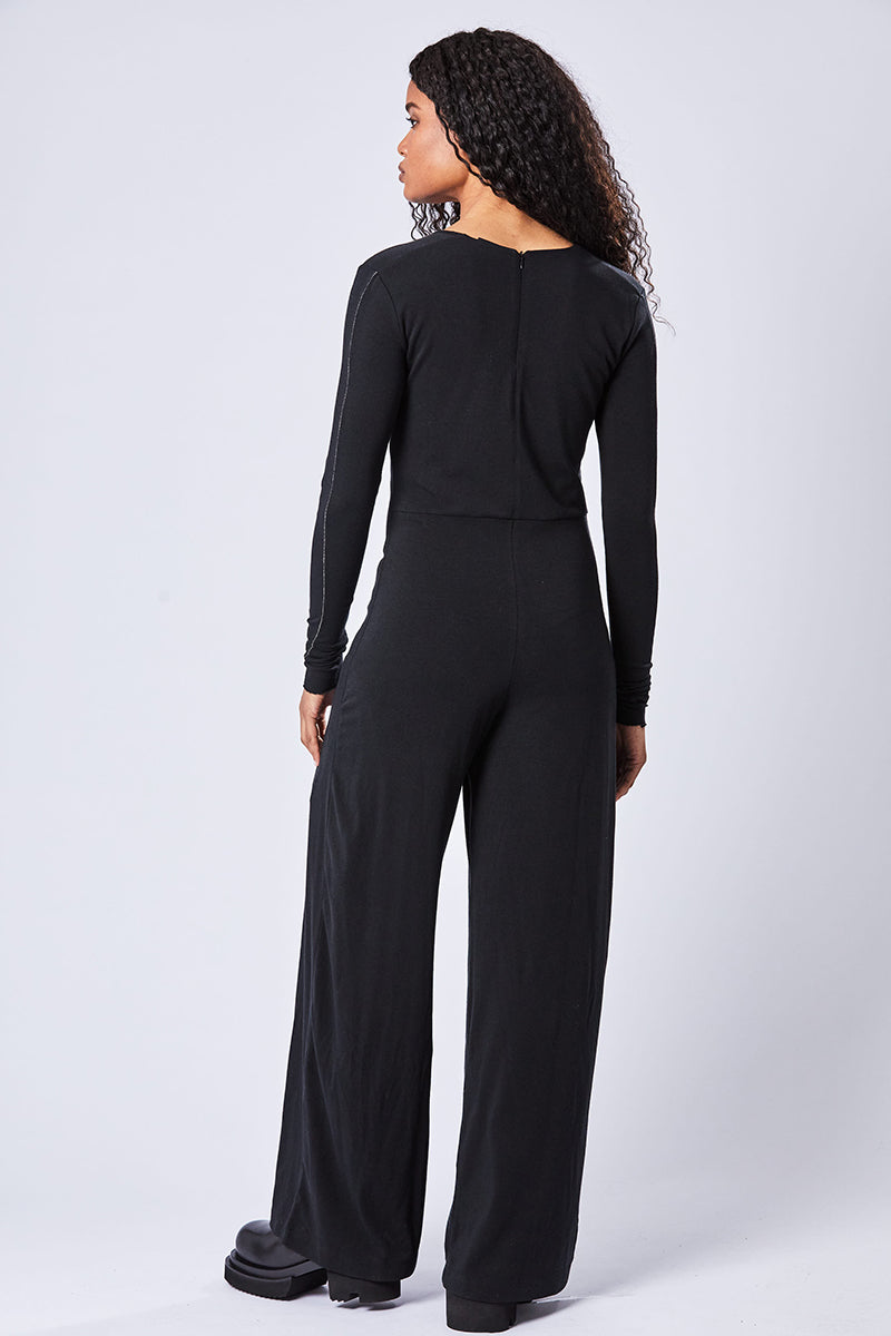 BLACK V NECK SOFT JUMPSUIT