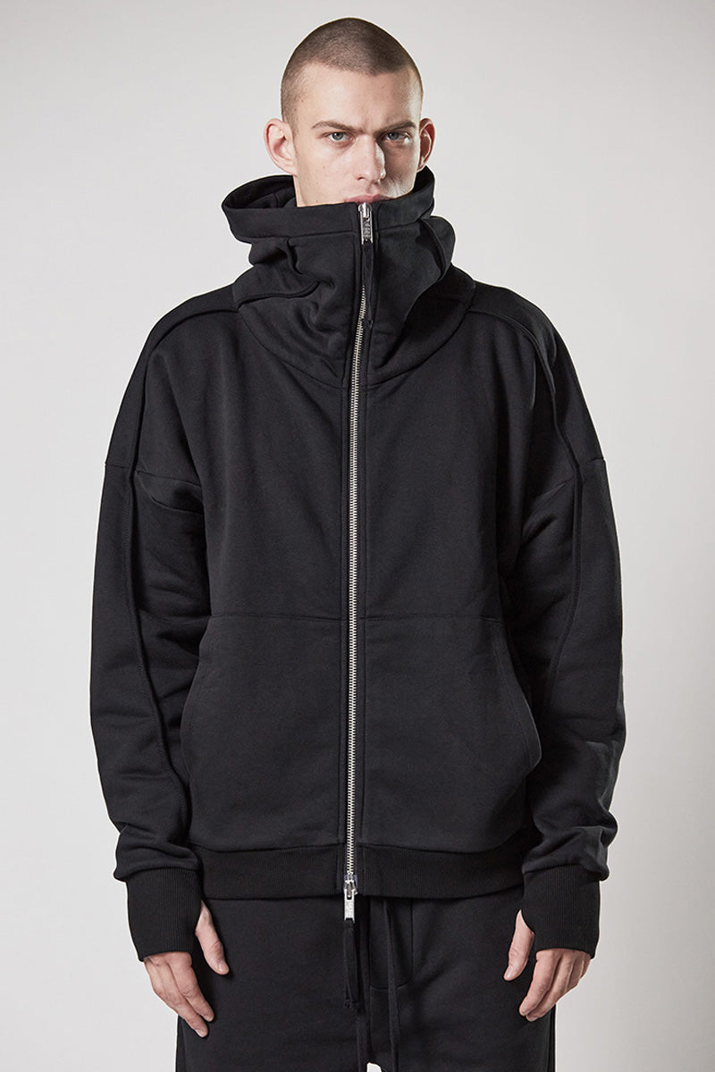 BLACK HOODED ZIP OVER JACKET