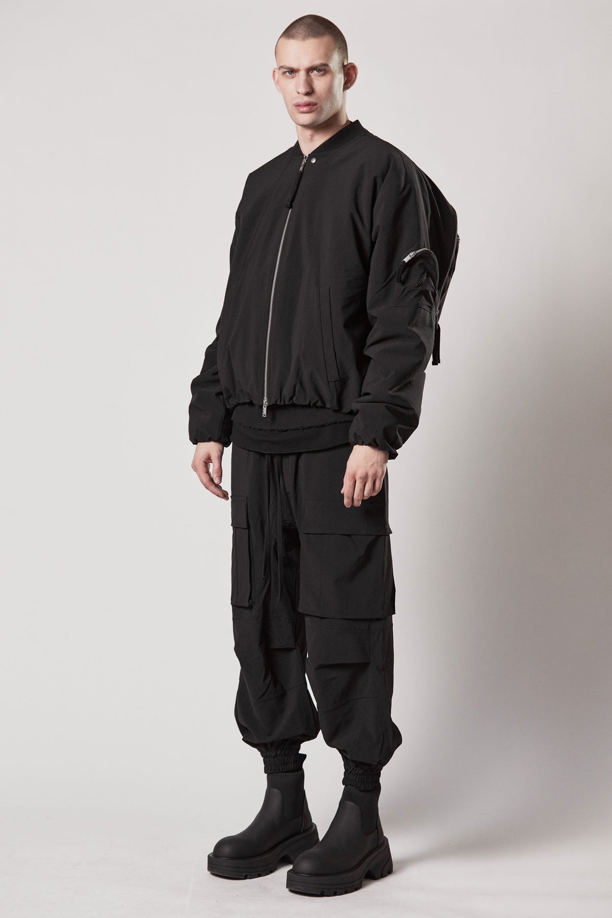 BLACK PADDED BOMBER JACKET