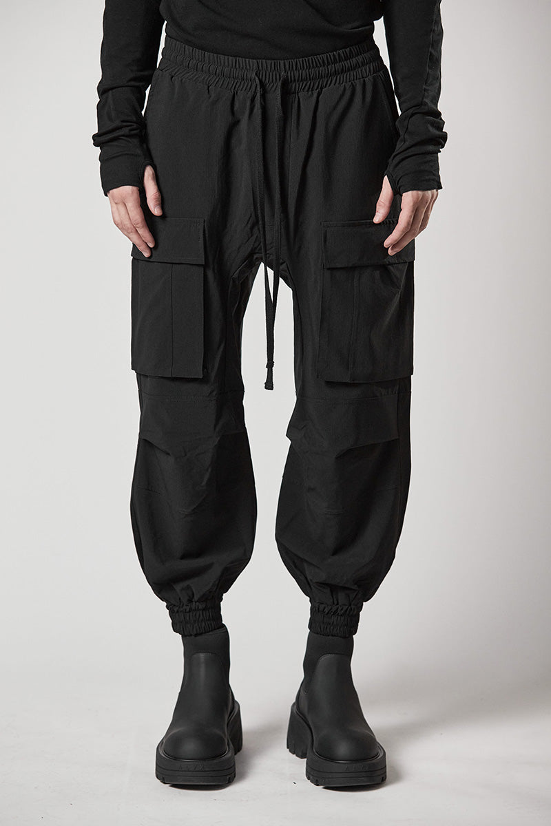 BLACK WIDE FIT CARGO TROUSERS