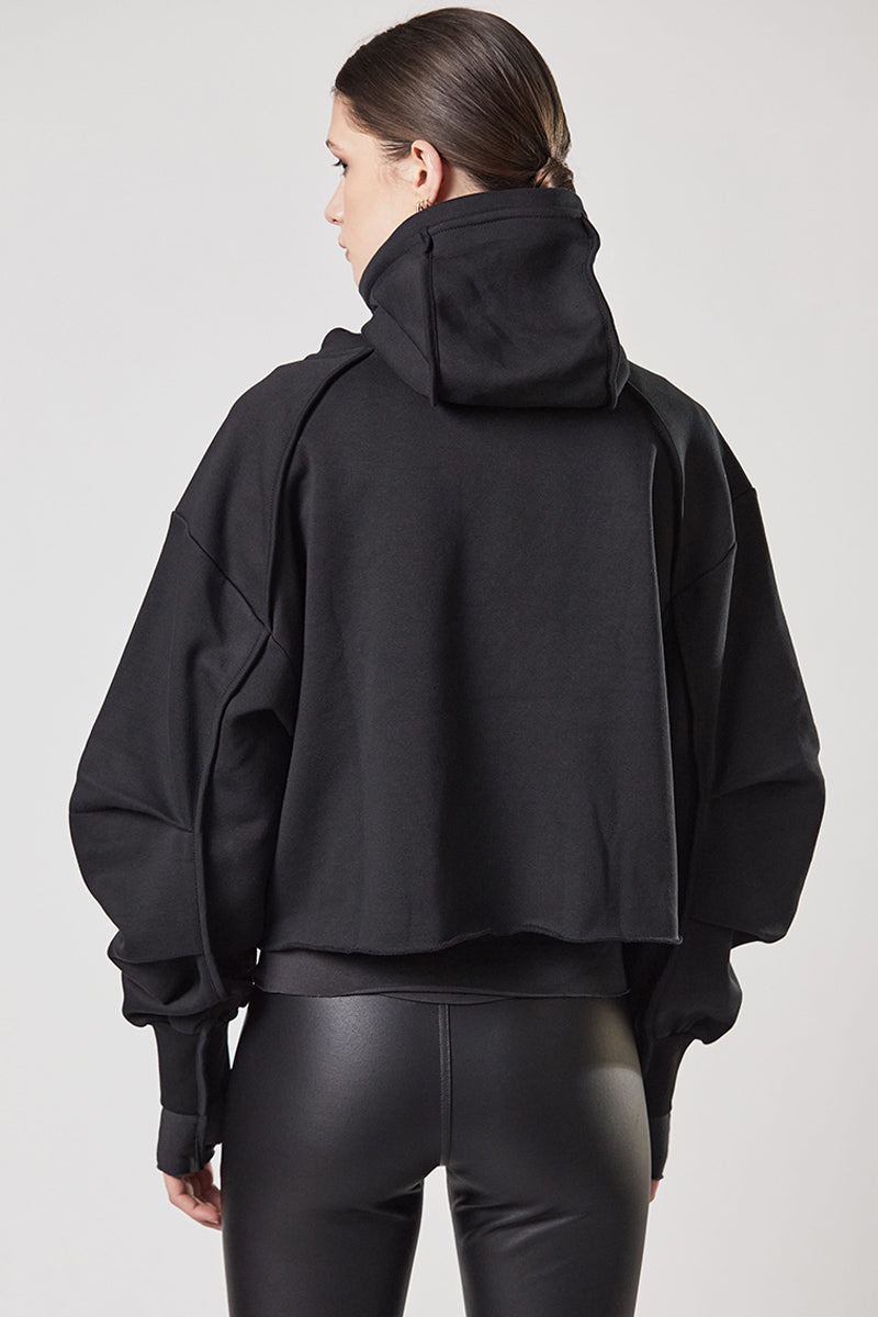 BLACK HOODED SWEAT JACKET