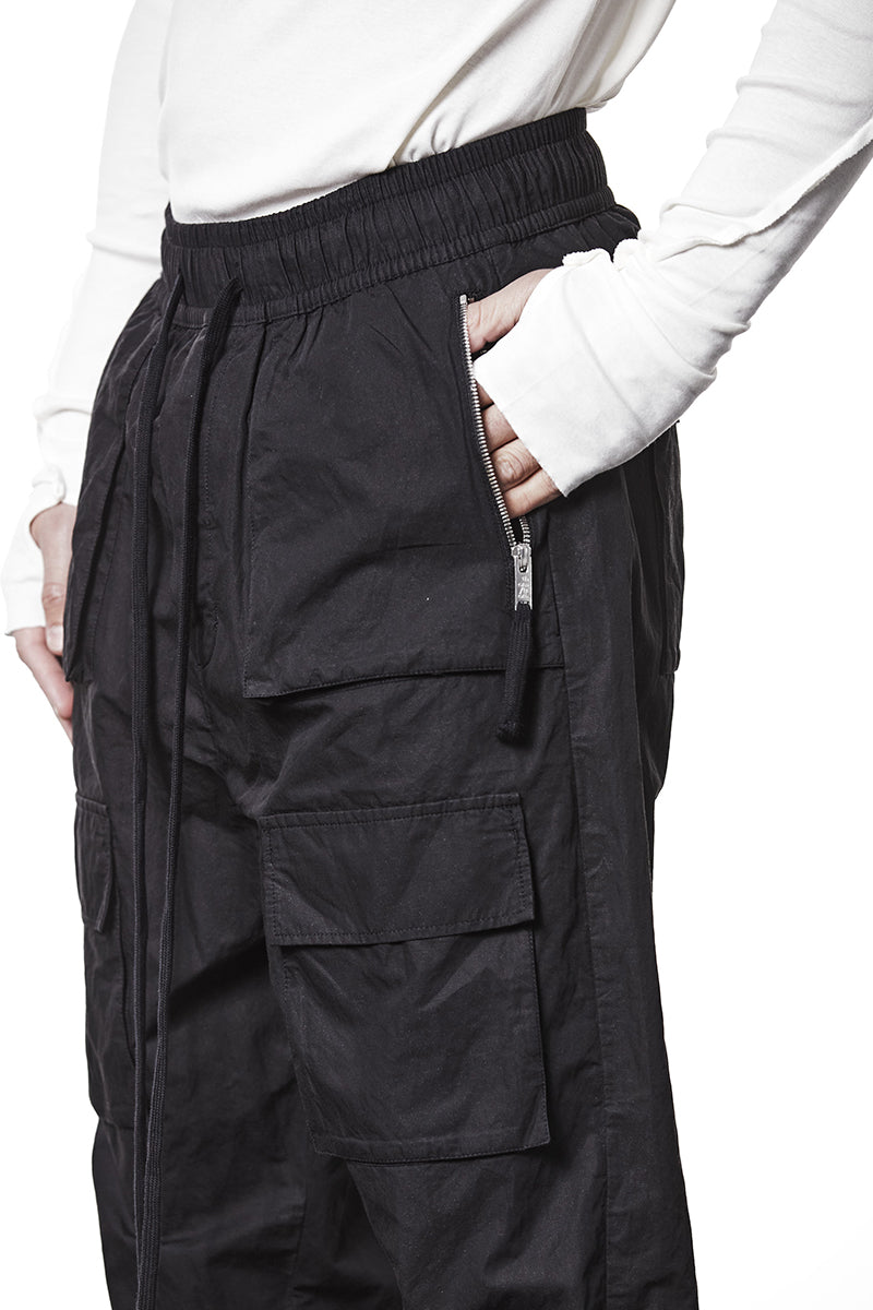 WASHED METALLISED COTTON CARGO PANTS