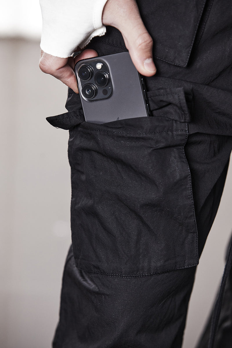 WASHED METALLISED COTTON CARGO PANTS