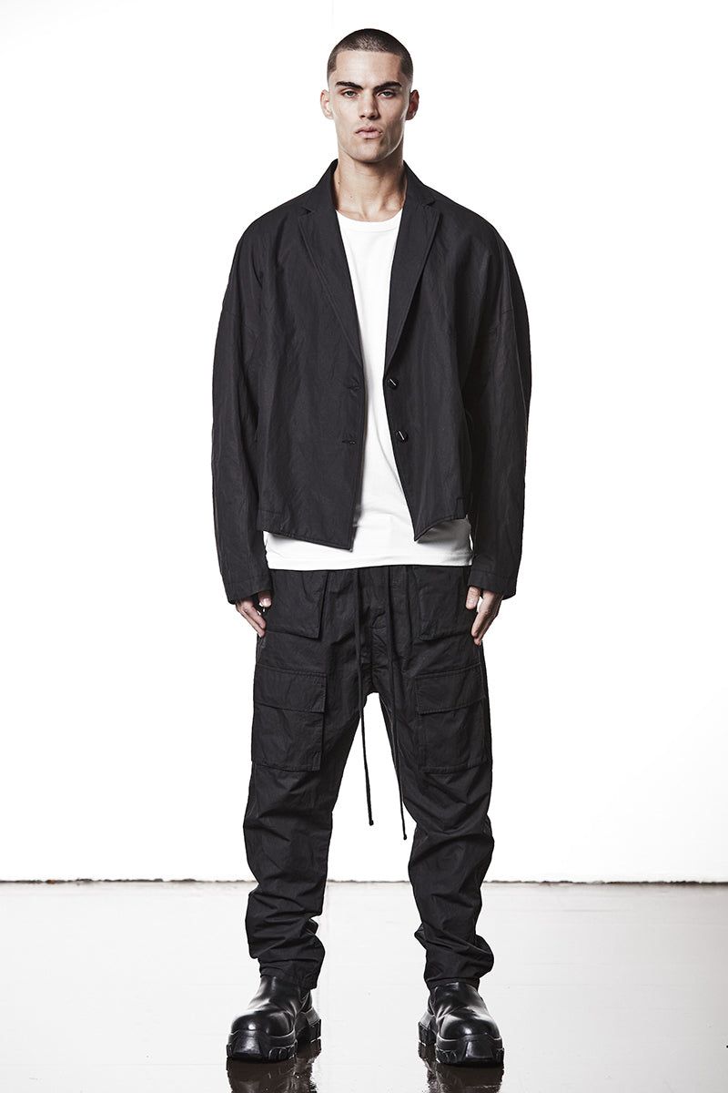 WASHED METALLISED COTTON CARGO PANTS