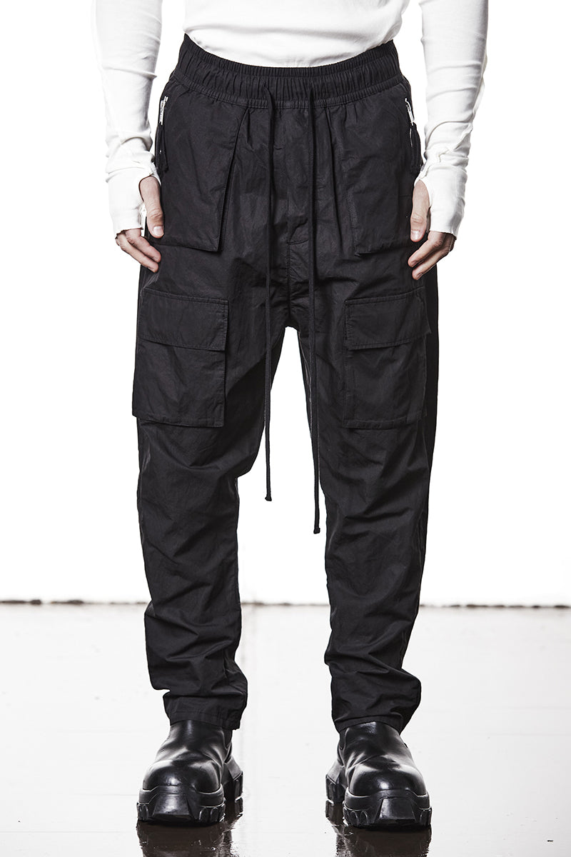 WASHED METALLISED COTTON CARGO PANTS