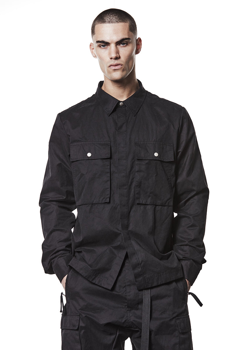 BLACK PEACHED COTTON SHIRT
