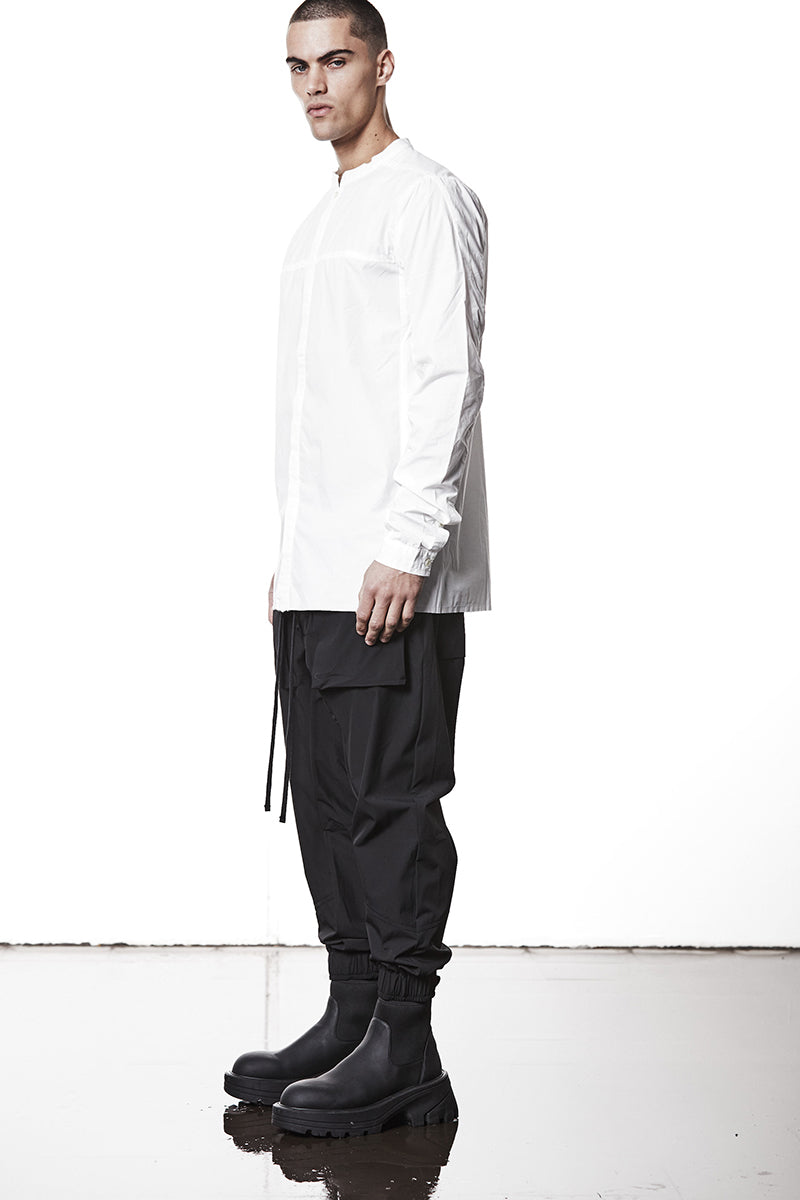 WHITE HIDDEN BUTTON SHIRT