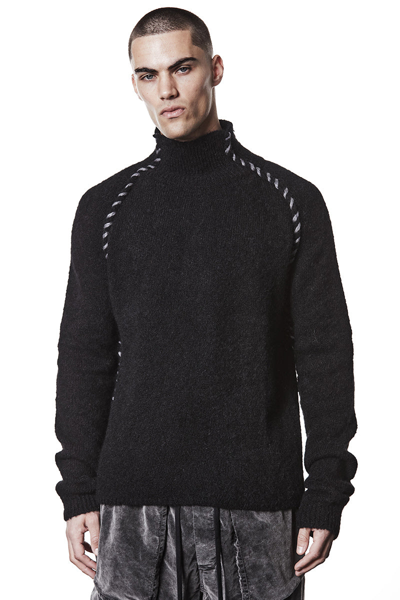 BLACK ALPACA HIGH NECK JERSEY