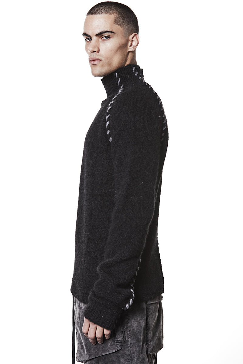 BLACK ALPACA HIGH NECK JERSEY