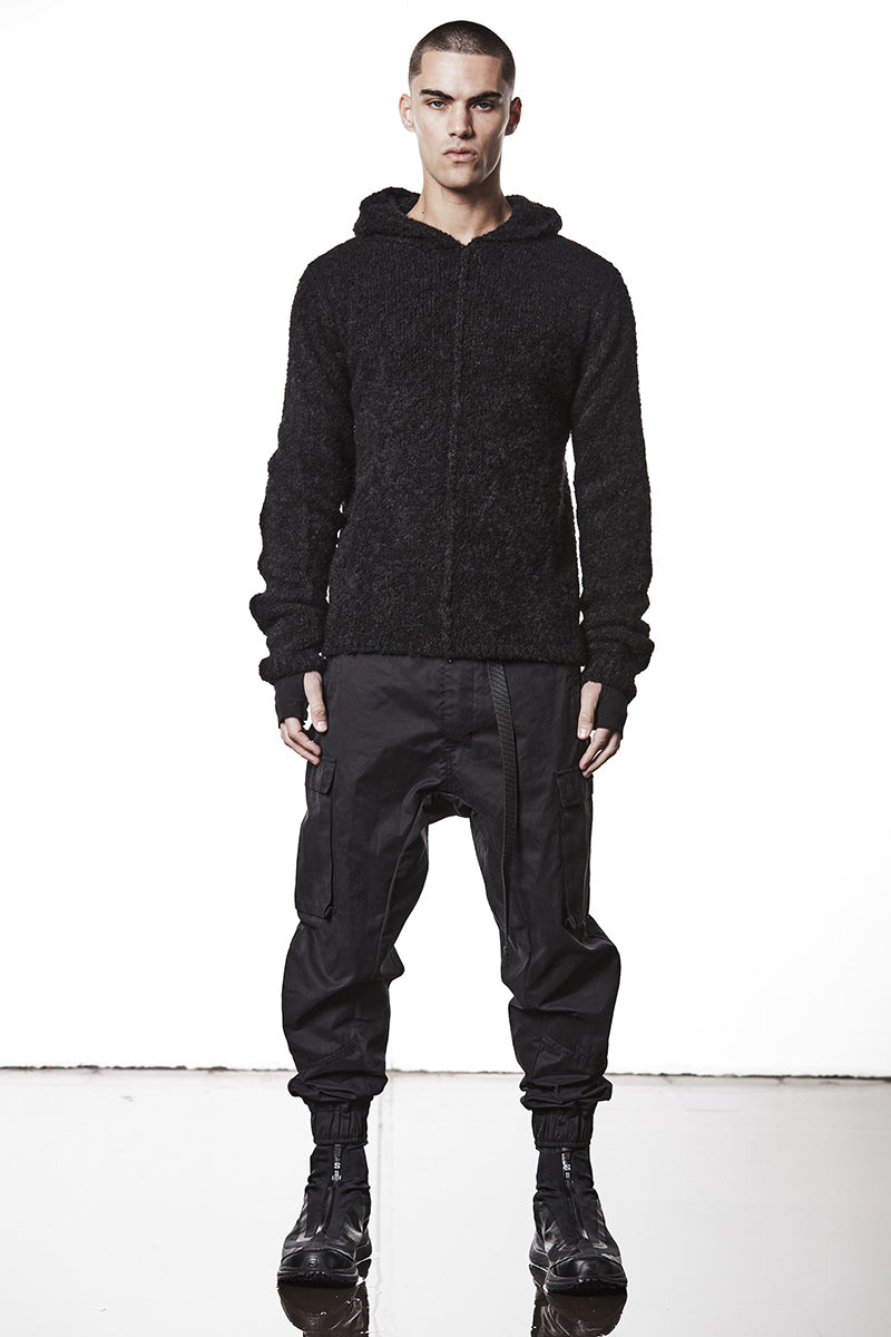 BLACK ALPACA HOODED JERSEY
