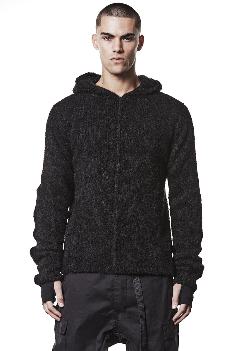 BLACK ALPACA HOODED JERSEY