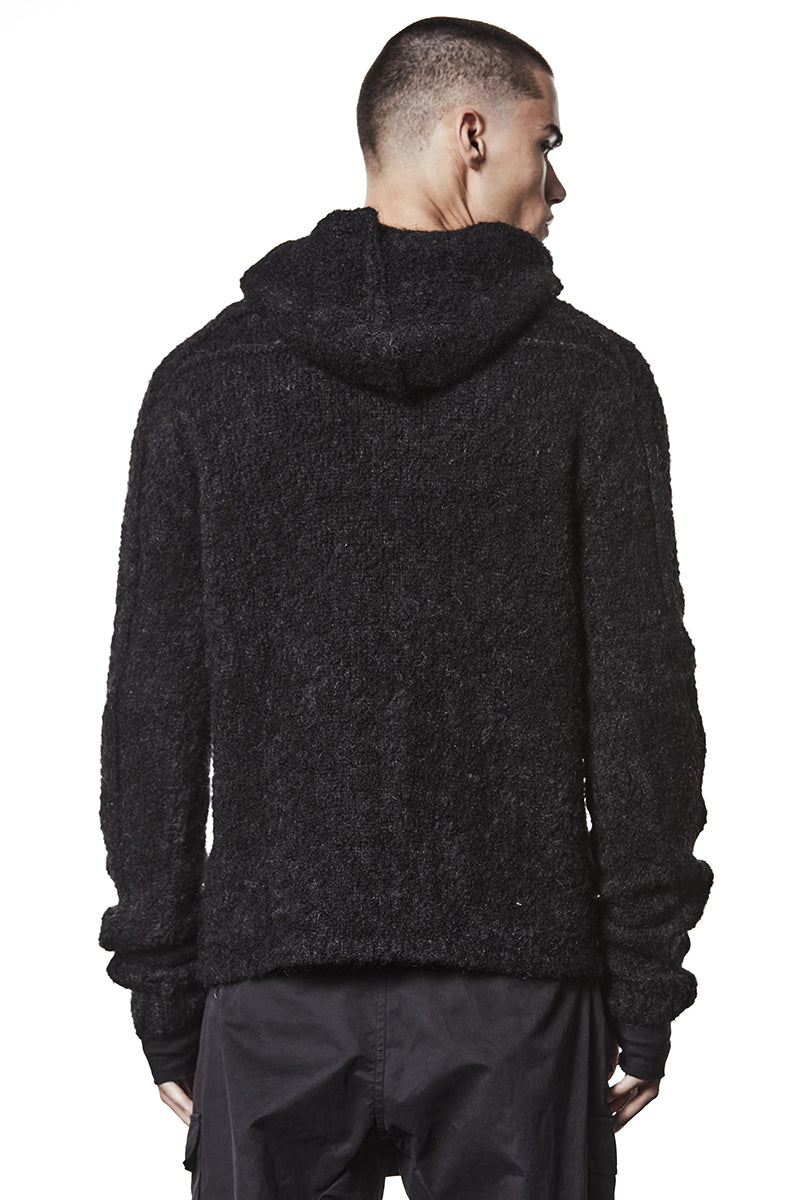 BLACK ALPACA HOODED JERSEY