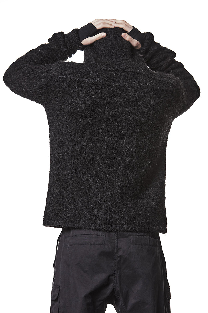 BLACK ALPACA HOODED JERSEY
