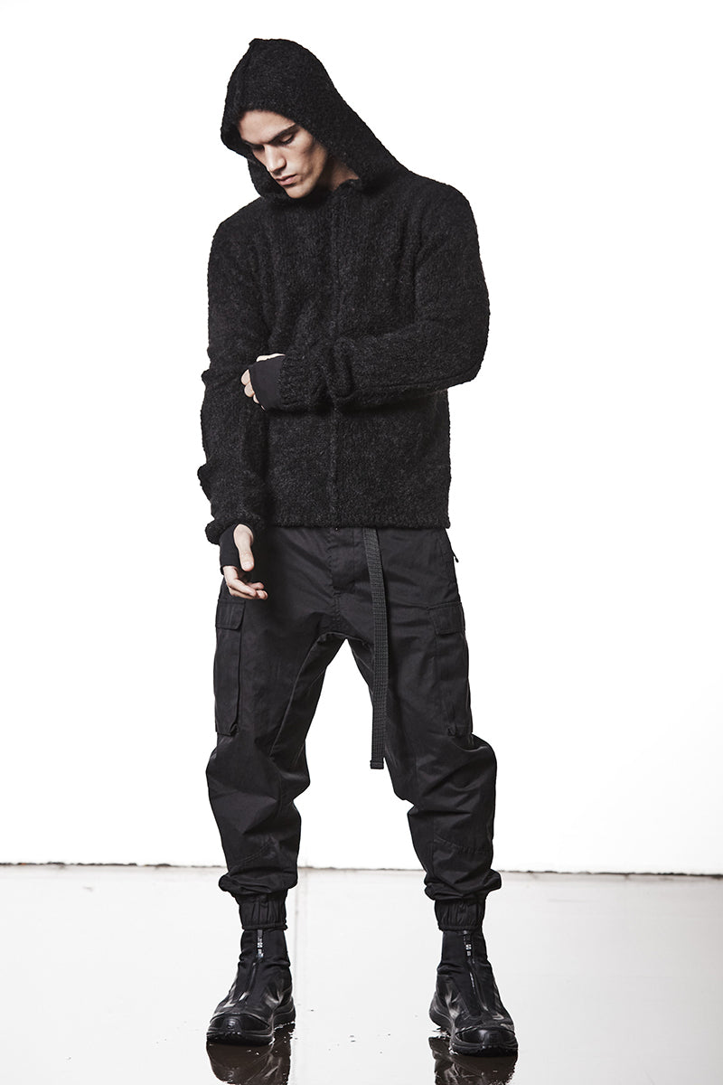 BLACK ALPACA HOODED JERSEY
