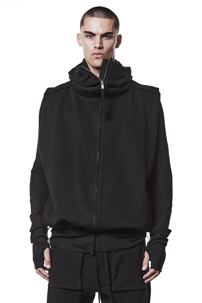 BLACK HOODED LONG VEST